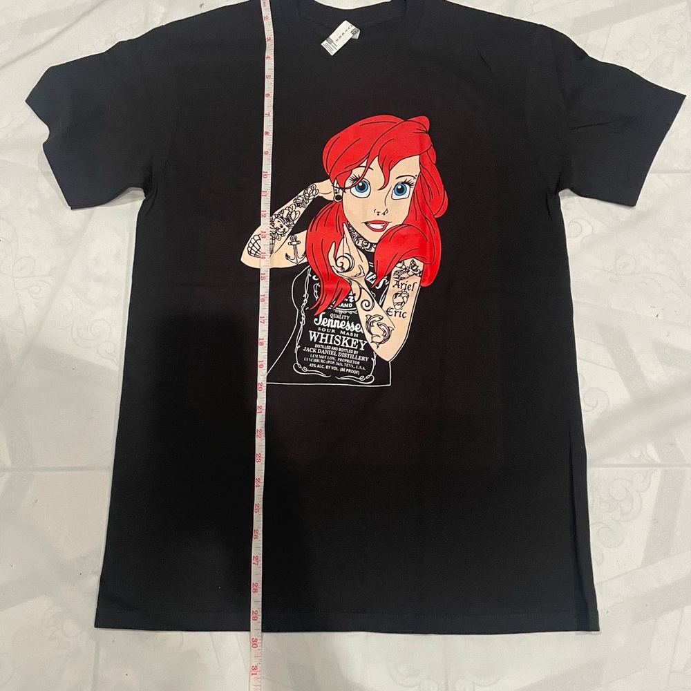Black T-Shirt with Red-Haired Cartoon Graphic New